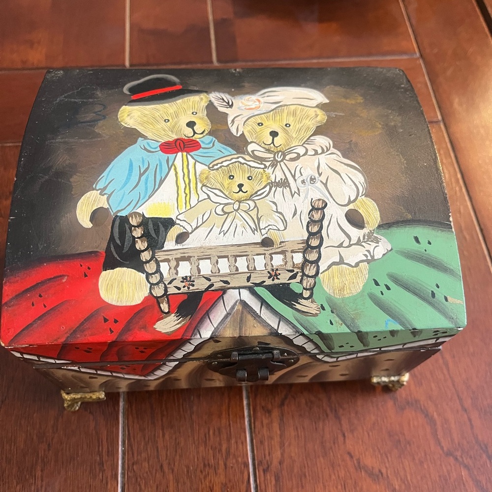 Hand-Painted Teddy Bear Jewelry Box